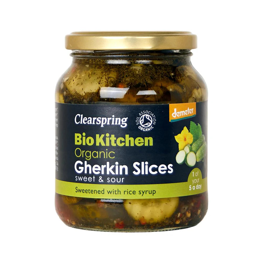 Clearspring Organic Bio Kitchen Gherkin Slices – Sweet & Sour (350g)