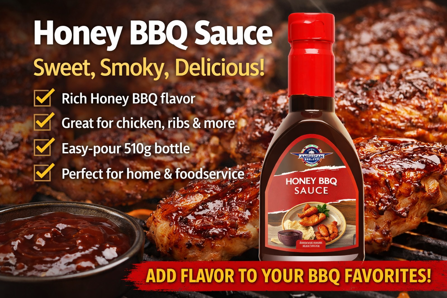 American Select BBQ Sauce Honey PET Bottle -(510g)