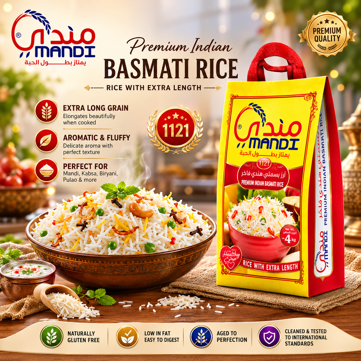 MANDI Creamy 1121 Premium Indian Basmati Rice (4 kg)