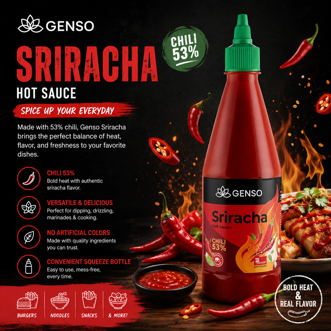 Genso Sriracha Hot Sauce (53% Chili)