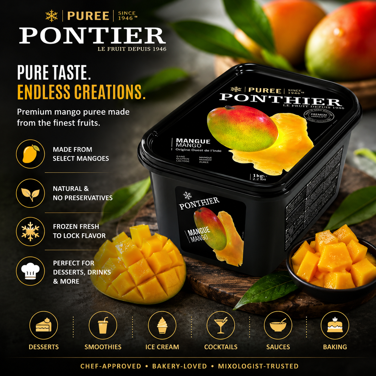 Ponthier Frozen Mango Puree (1kg)