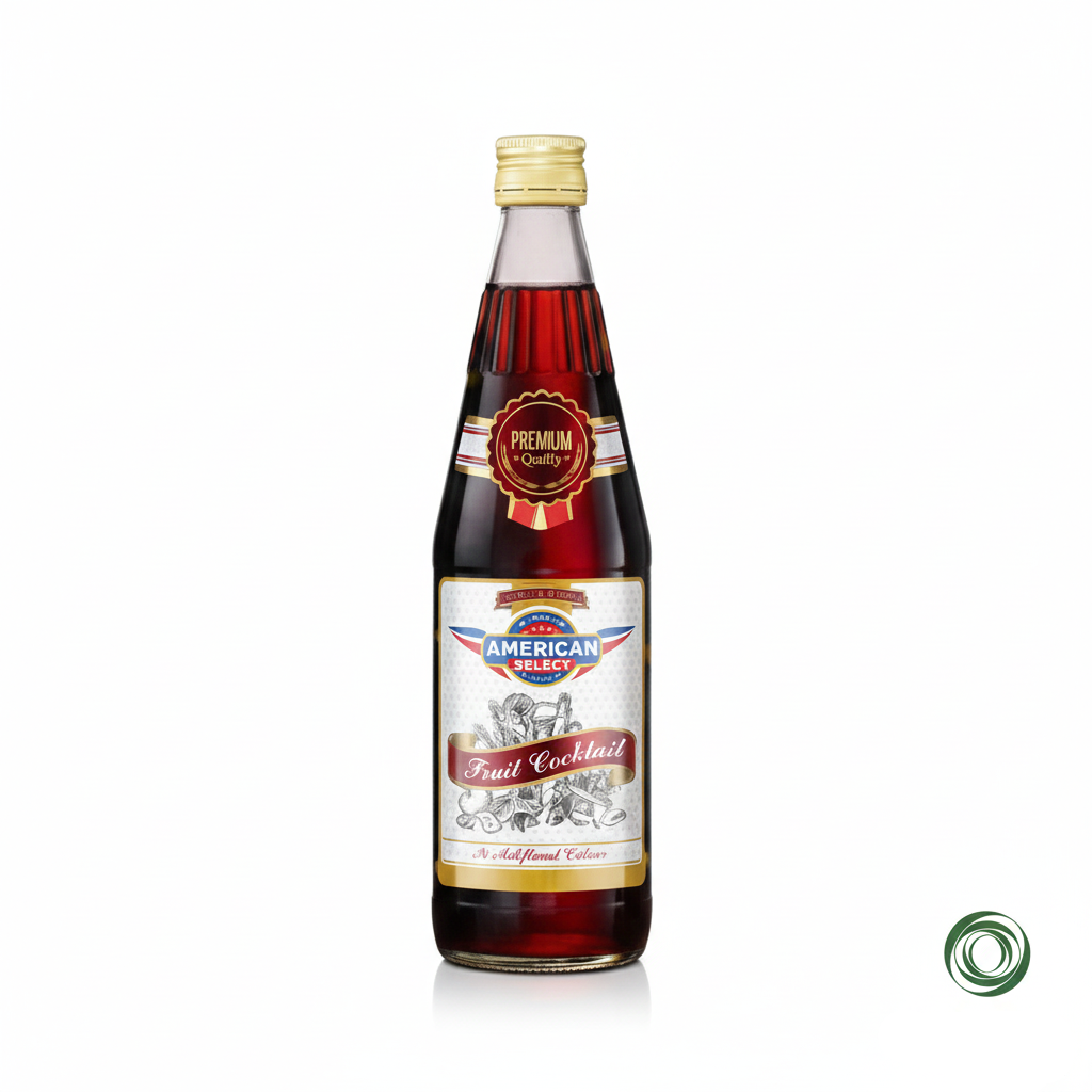 Bottle of American Sweet Fruit Cocktail on a white background