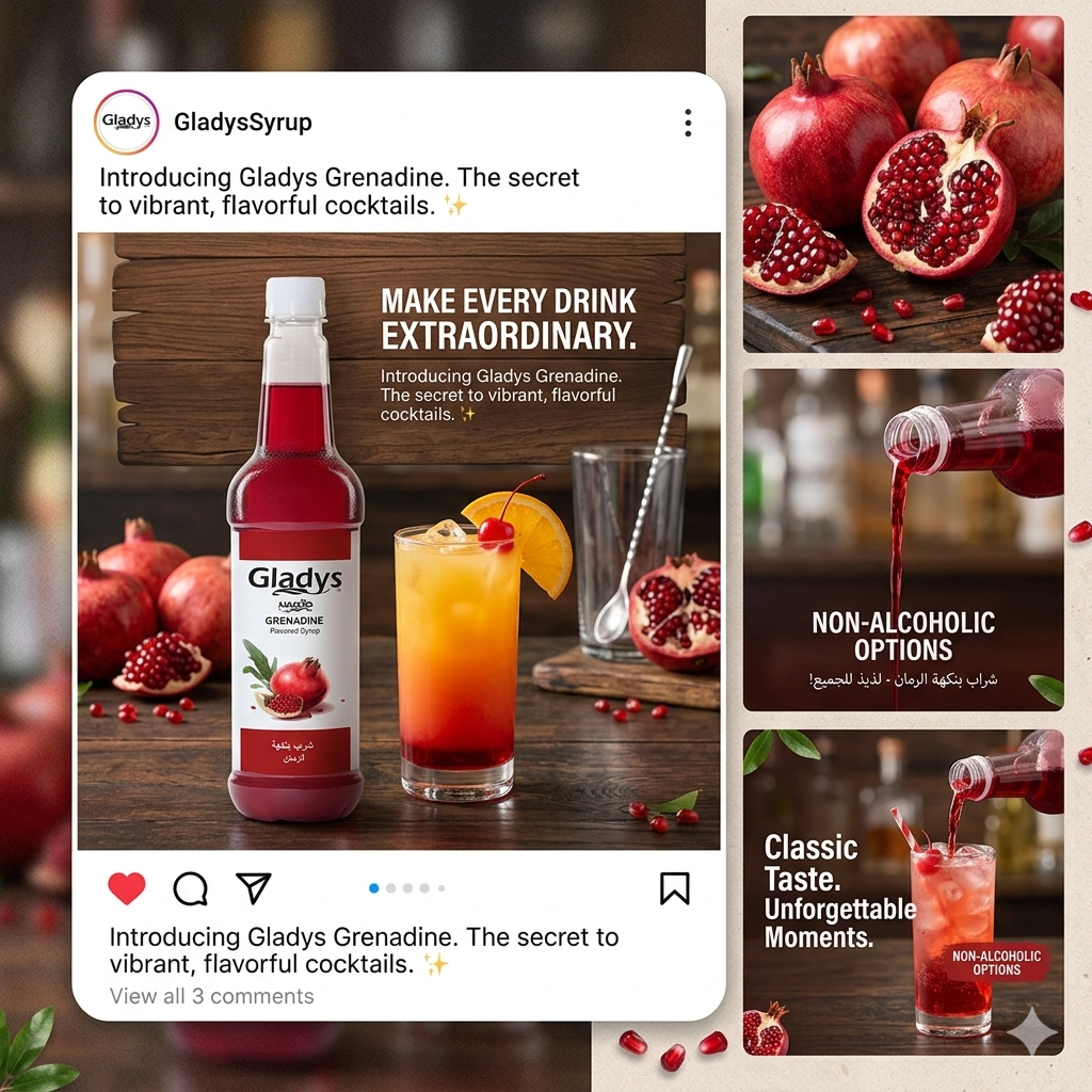 Gladys Grenadine (Pomegranate) Flavored Syrup (750ml)