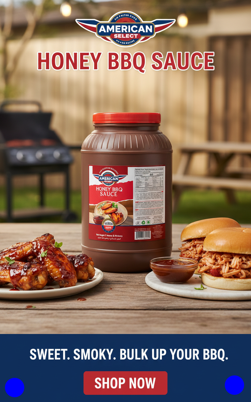 American Select Honey BBQ Sauce jar with应用场景图片