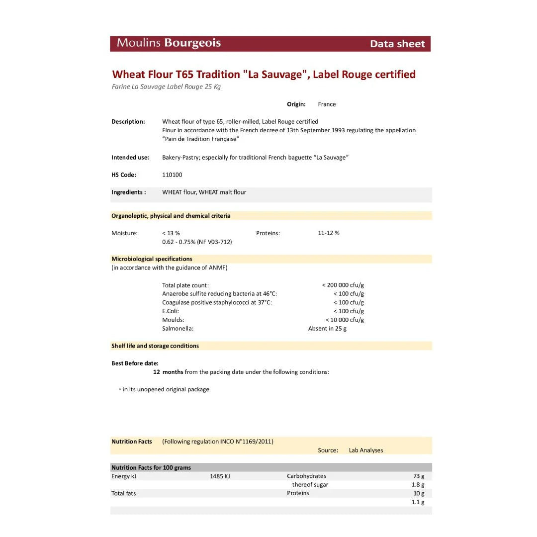 Moulins Bourgeois Wheat Flour T65 Tradition “La Sauvage” (25kg)